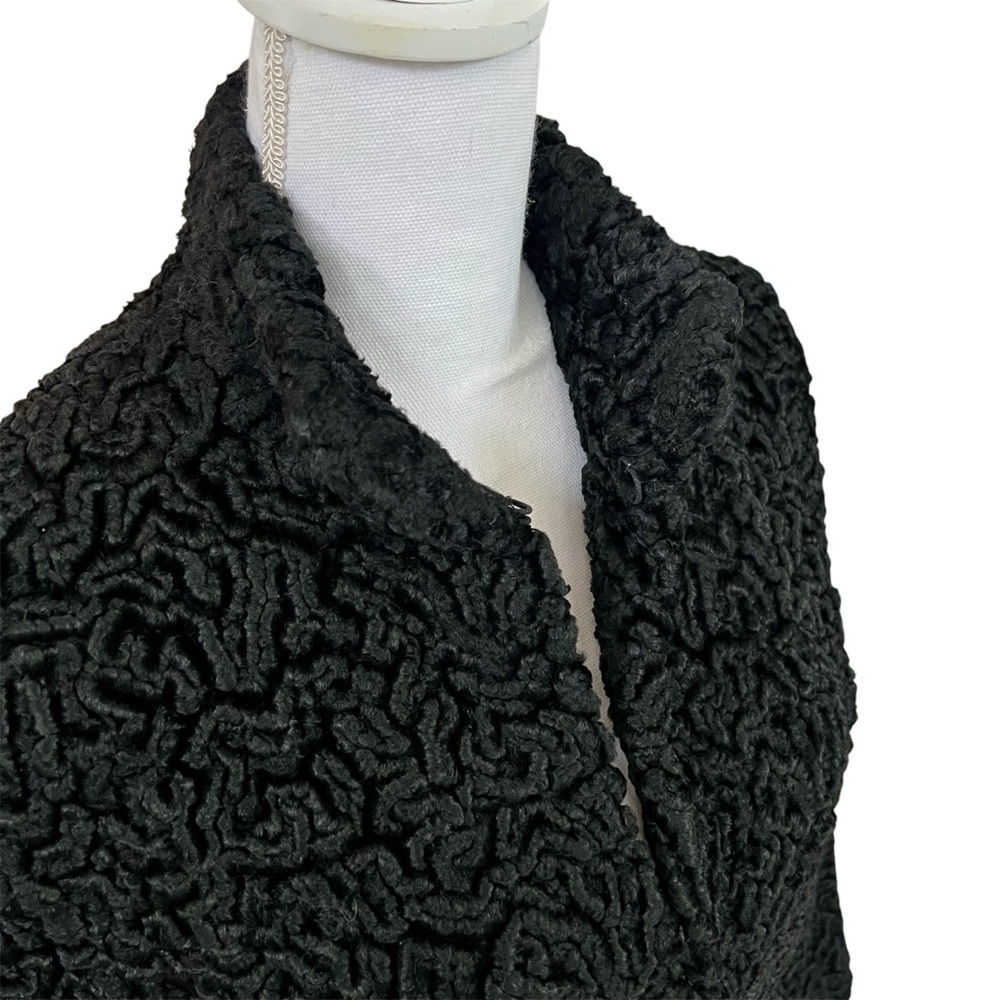 Rare Vintage Jacques Saint Laurent Black Faux Fur Coat with Tie Size M - Picture 6 of 17